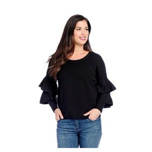 Mod/X sweater in forest green w/ ruffle sleeves, M